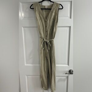 Sleeveless Tan Jumpsuit with Belt